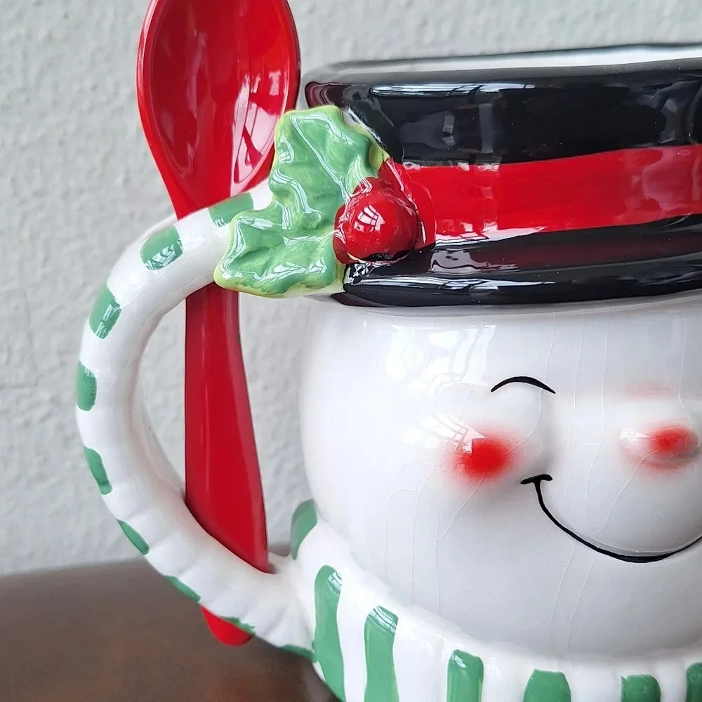 Cracker Barrel Snowman Mug With Spoon 14 Oz 4.5